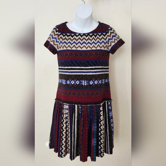 LONDON TIMES Multi Print Short Sleeves Pleated Knit Dress Size 2P - Picture 2 of 11